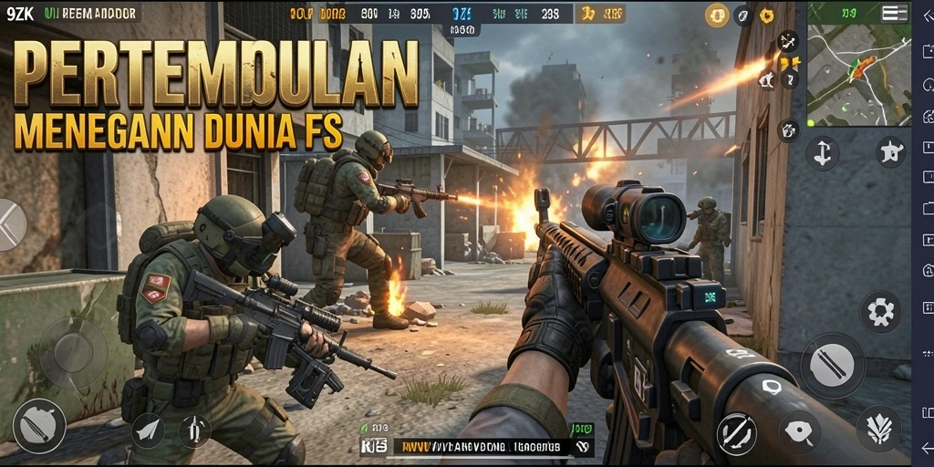 Tampilan gameplay mendebarkan dari 9ZK dalam pertempuran FPS.