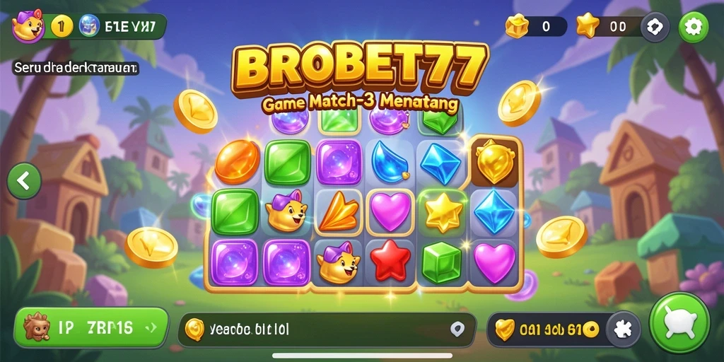 Tampilan gameplay BROBET77 dengan elemen Match-3 yang berwarna-warni.