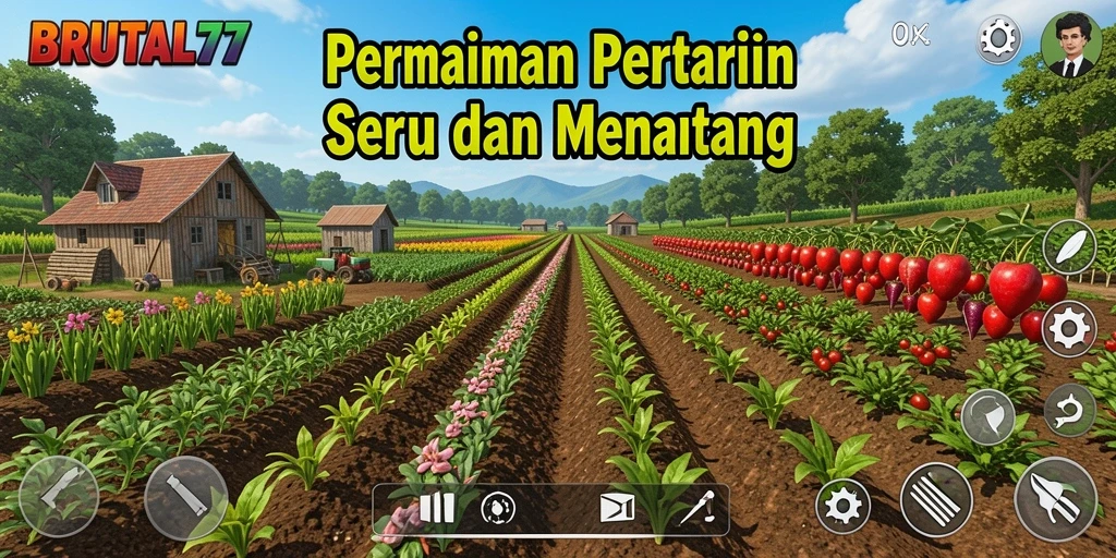 Tampilan gameplay BRUTAL77 dengan suasana pertanian yang hidup dan menarik.