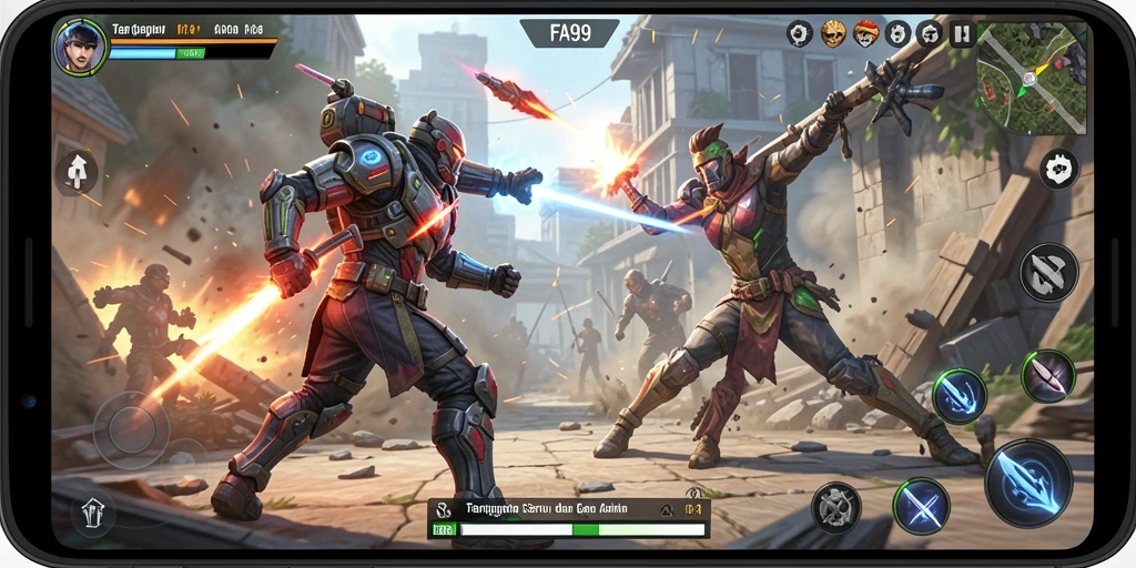 Tampilan seru dan mendebarkan dari gameplay FA99 saat bertarung.