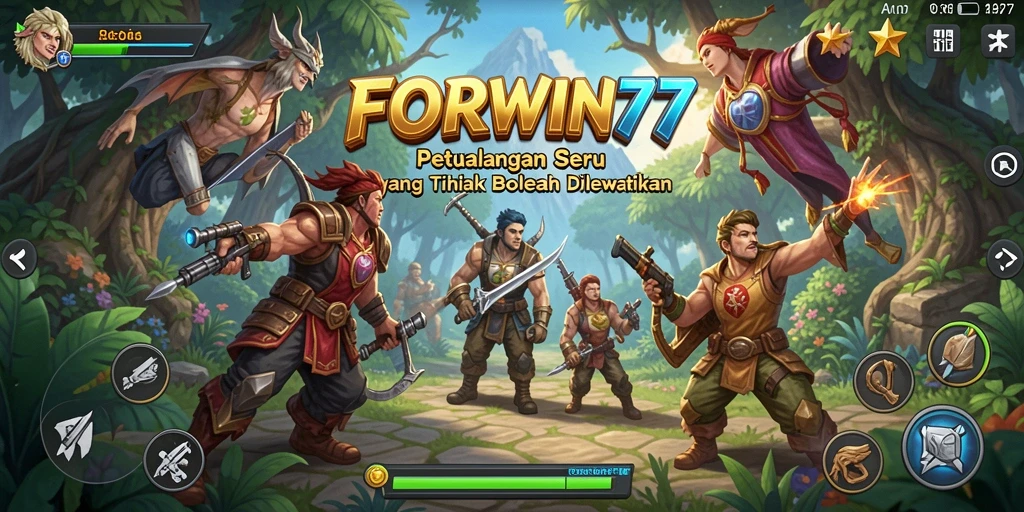 Tampilan gameplay FORWIN77 dengan karakter dan petualangan yang menantang.