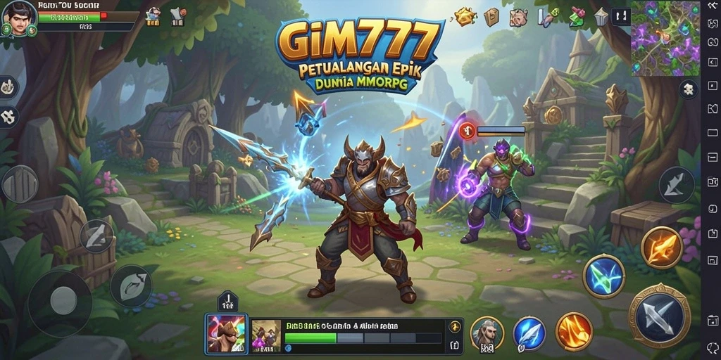 Screenshot gameplay GIM777 menunjukkan pertarungan seru di dunia MMORPG.