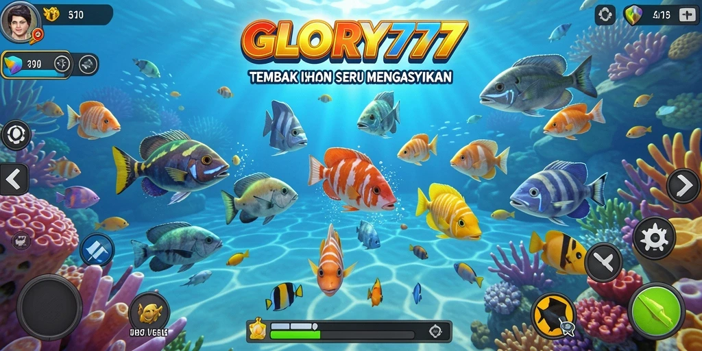 Screenshot utama GLORY777 yang menunjukkan pengalaman gameplay Tembak Ikan yang imersif.