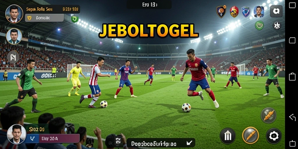 Screenshot utama JEBOLTOGEL menampilkan aksi seru di lapangan sepak bola.