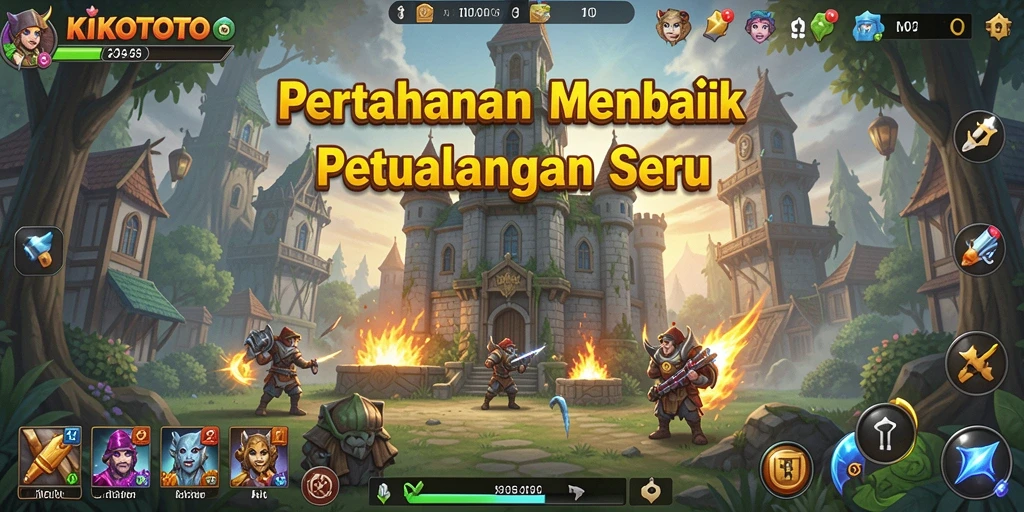 Tampilan gameplay KIKOTOTO dengan menara pertahanan yang strategis.