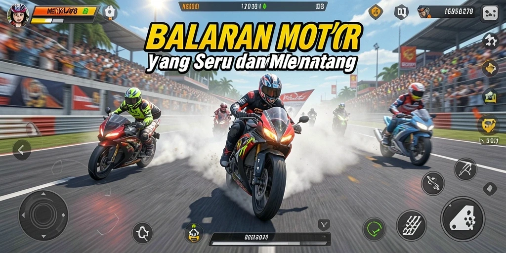 Gameplay seru dari MENYALA78 dengan balapan motor yang mendebarkan.