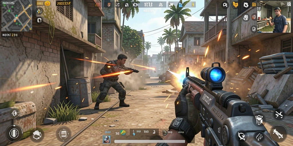 Gameplay seru dan intens di NOX123, penuh aksi tembak-menembak.