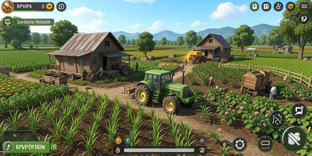 Screenshot RPVIP4 dengan gameplay bertani yang menawan.