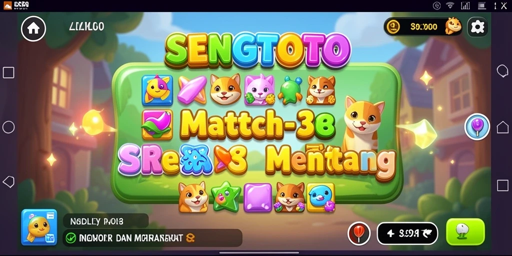 Screenshot SENGTOTO menampilkan permata berwarna-warni dalam aksi permainan Match-3.