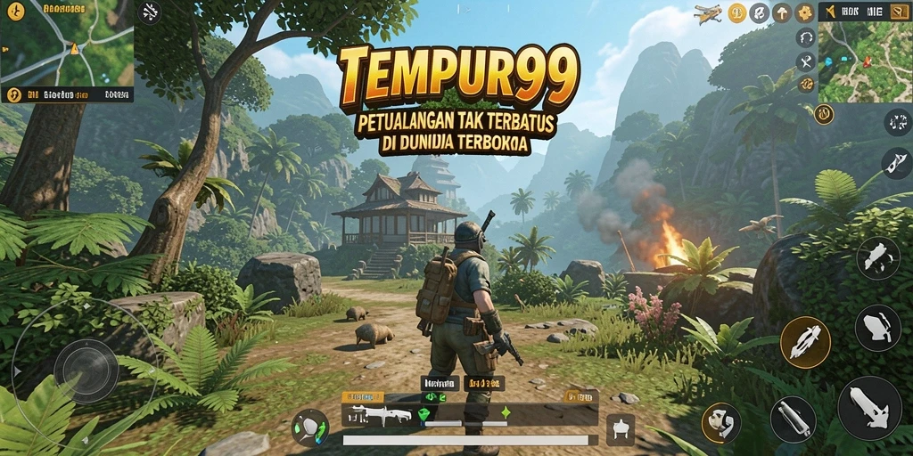 Screenshot TEMPUR99 menampilkan momen petualangan di dunia terbuka.