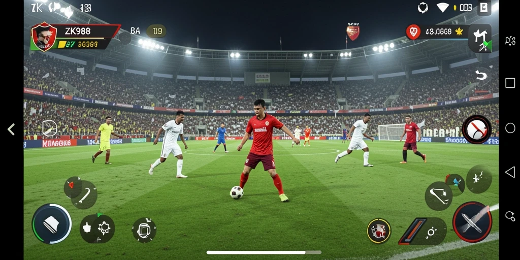 Tampilan gameplay ZK988 yang mendebarkan dan realistis dalam pertandingan sepak bola.